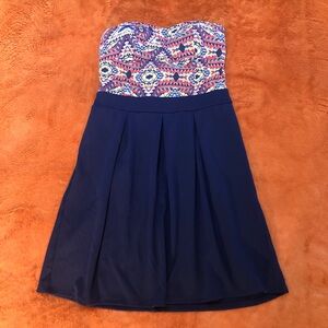 Xhilaration Multicolor Strapless Dress with Dark Blue Skirt